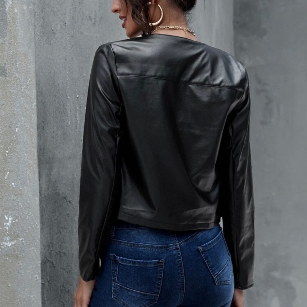 Vegan leather Moto motorcycle jacket maroon red - Picture 6 of 6